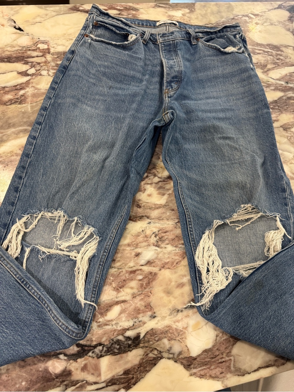 Abercrombie & Fitch Ripped Mid-Blue Straight Leg Jeans